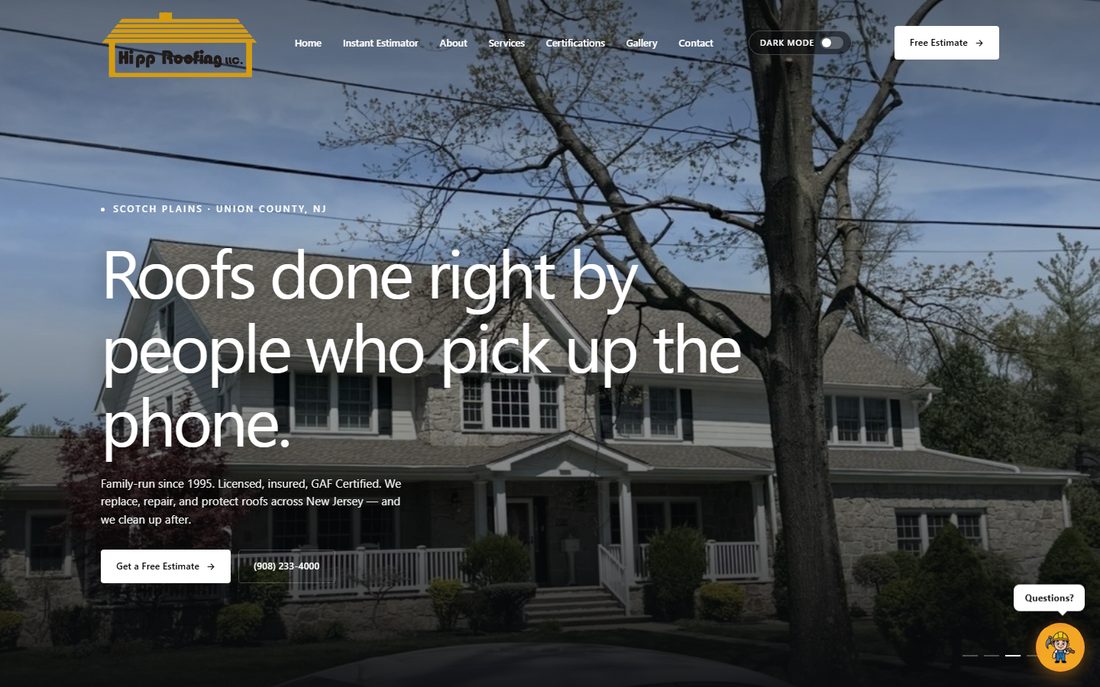 Hipp Roofing website — live homepage